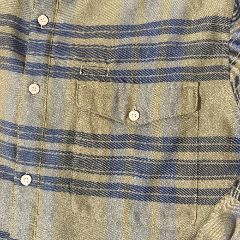 The North Face Men's Olive/ Navy Plaid Cotton Twill Flannel L Button Down Shirt